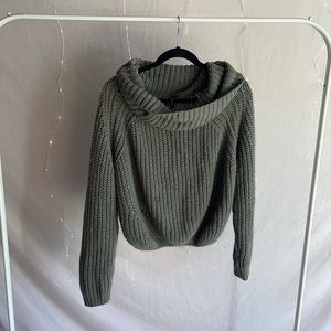 Moon & Madison Olive Green Cropped Knit Turtleneck Sweater
